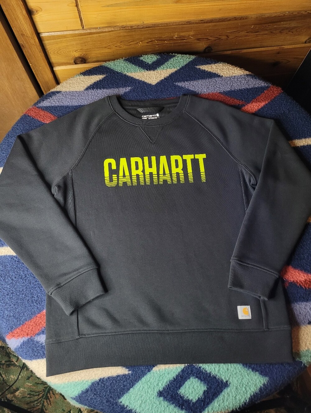Carhartt Sweatshirt Womens Large 12-14 Black Relaxed Fit Spellout Fleece TK4410